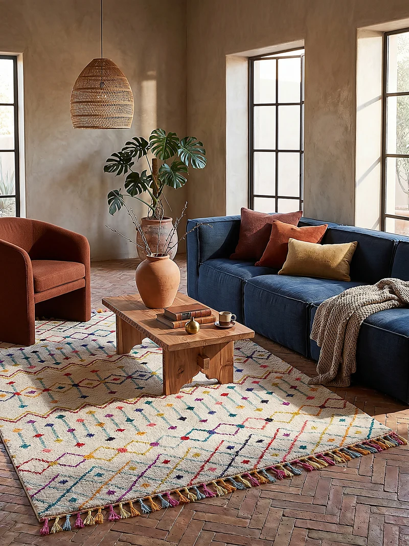 Hochflor-Teppich Berbermuster mit Fransen · 100 % Polypropylen