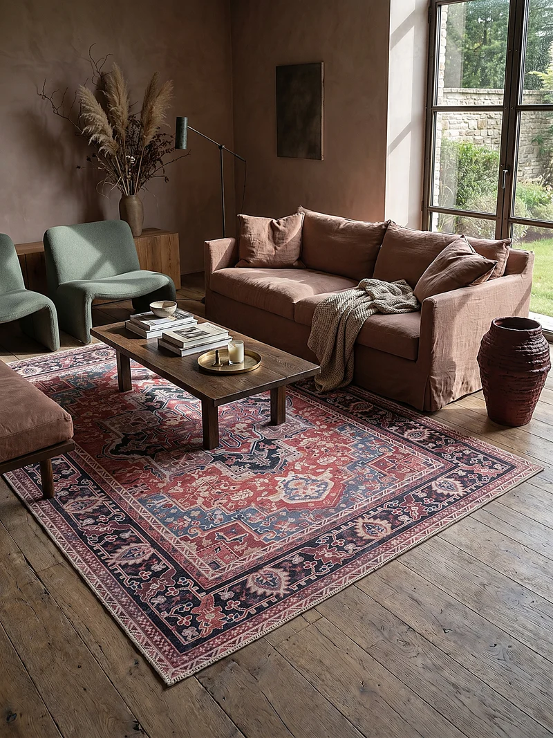 Waschbarer Flachgewebe-Teppich Vintage · 80 % recycelte Mischfasern