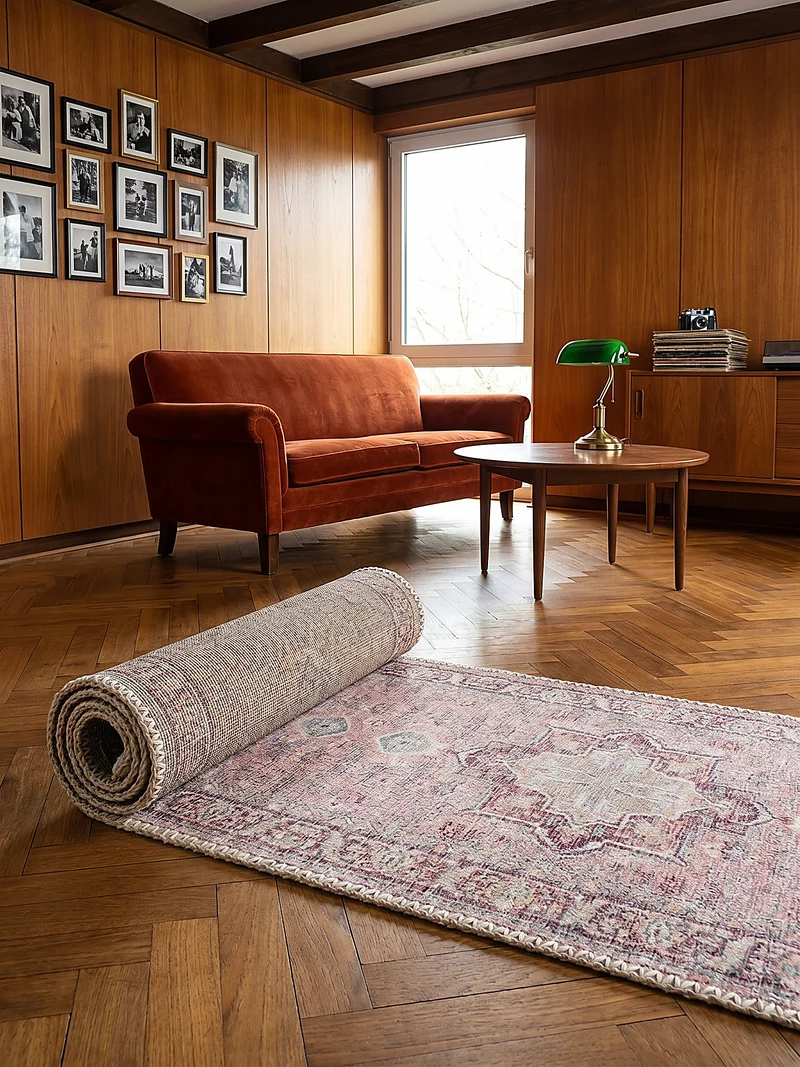 Waschbarer Flachgewebe-Teppich Vintage · 80 % recycelte Mischfasern