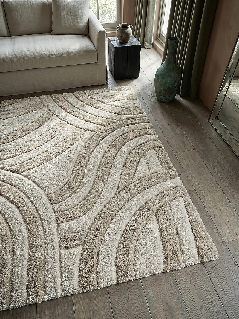 Hochflor-Teppich Wellenrelief · 100 % recyceltes Polyester · 40 mm