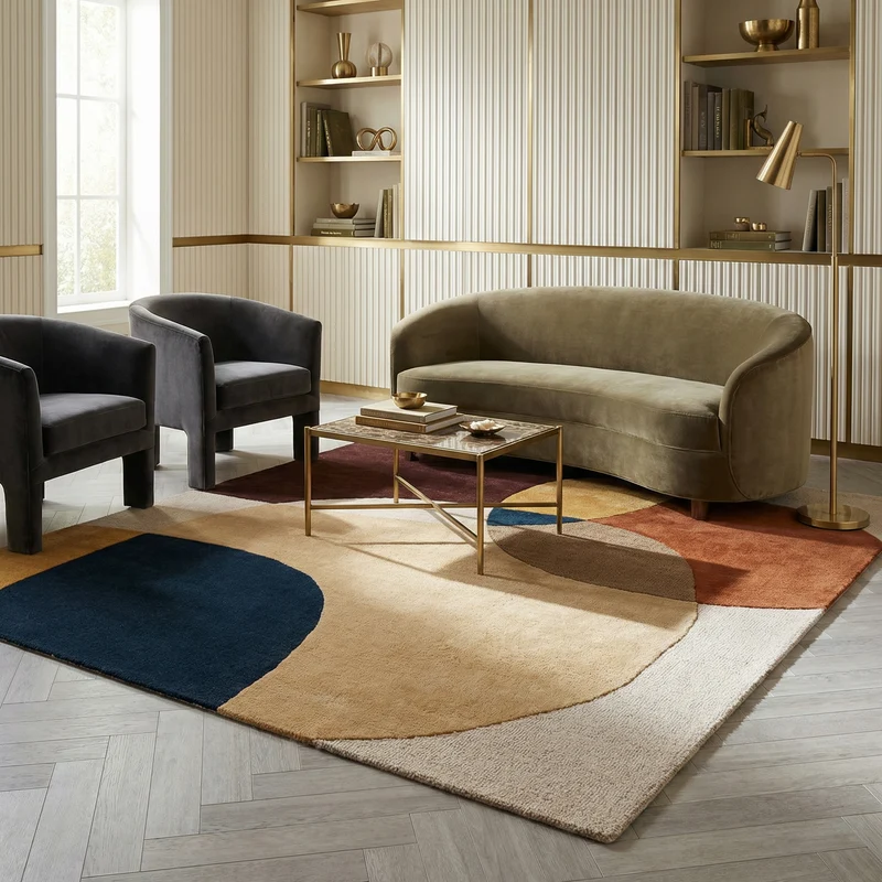 Wollteppich Abstrakt-Design · 100 % Wolle · 8 mm Kurzflor