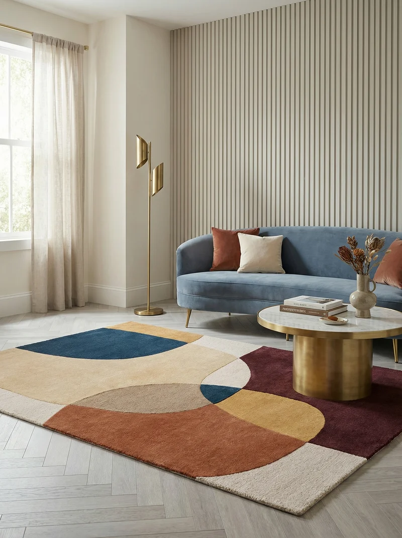 Wollteppich Abstrakt-Design · 100 % Wolle · 8 mm Kurzflor