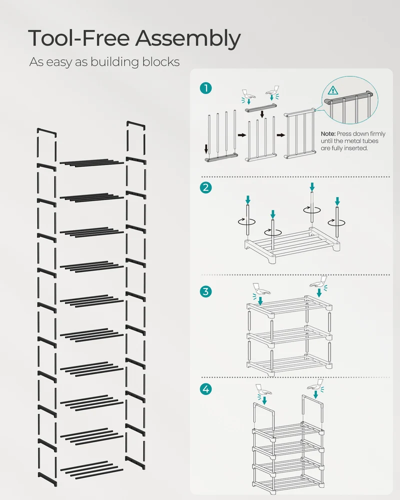 SONGMICS Shoe Rack, 10 Tier Shoe Organizer, Metal Shoe Storage Shelf for 20 Pairs of Shoes, Easy to Assemble, Entryway, Black