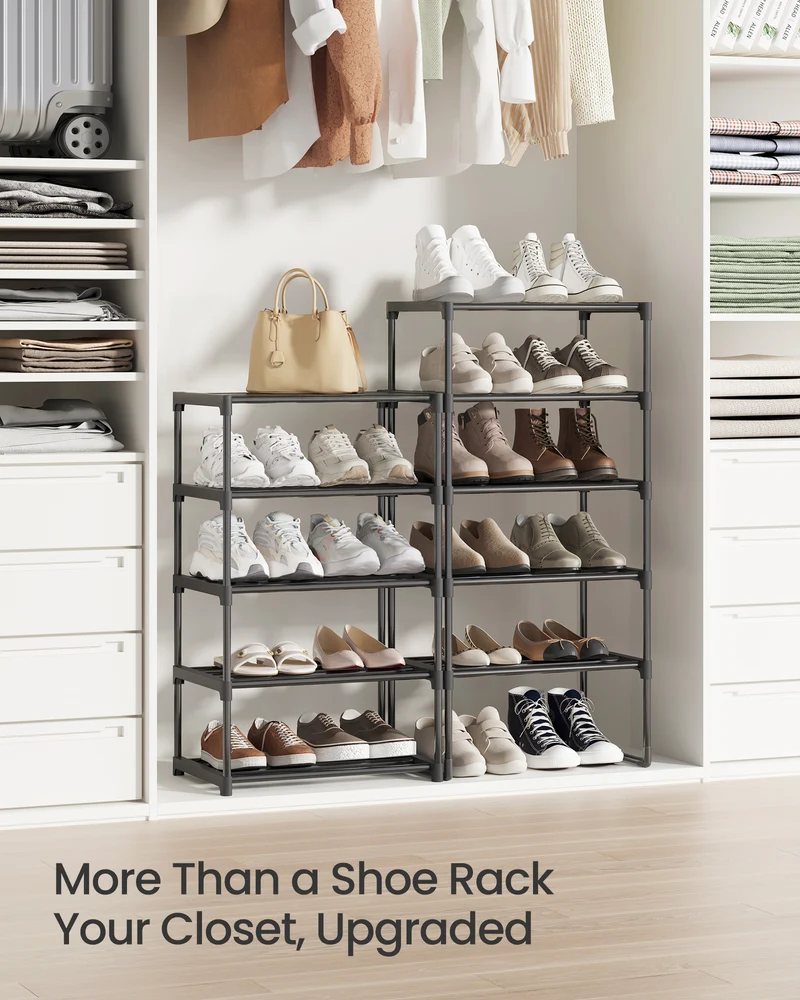 SONGMICS Shoe Rack, 10 Tier Shoe Organizer, Metal Shoe Storage Shelf for 20 Pairs of Shoes, Easy to Assemble, Entryway, Black