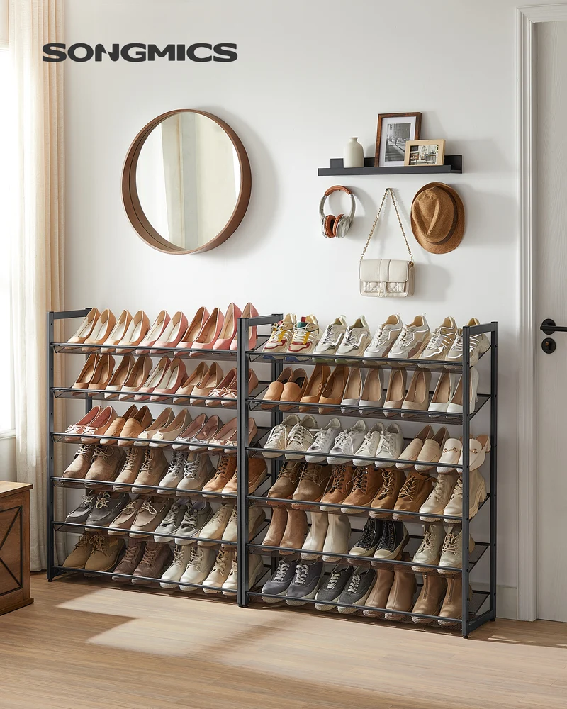 Shoe Rack, 12-Tier Shoe Organizer, Metal Shoe Storage for Garage, Entryway, Set of 2 6-Tier Stackable Shoe Shelf,Holds 48-60 Pairs