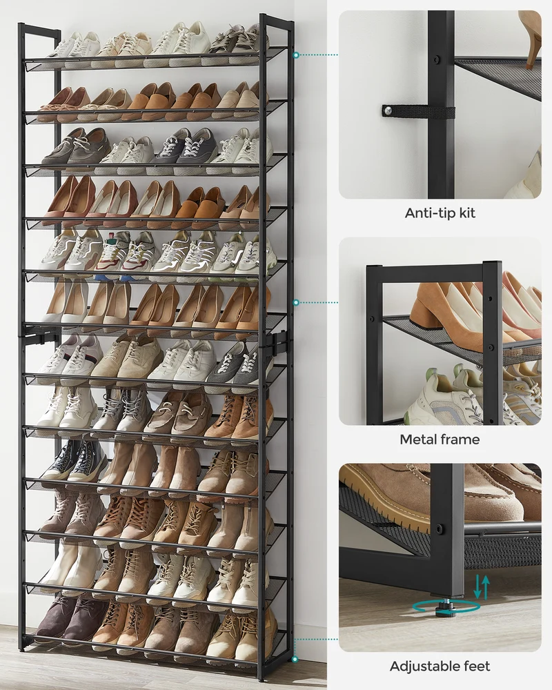 Shoe Rack, 12-Tier Shoe Organizer, Metal Shoe Storage for Garage, Entryway, Set of 2 6-Tier Stackable Shoe Shelf,Holds 48-60 Pairs