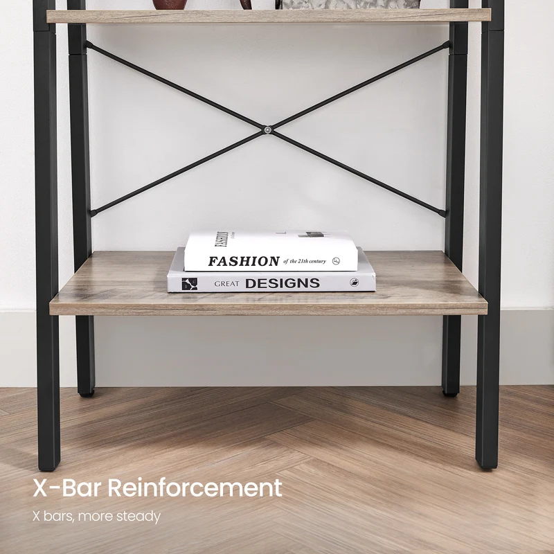 VASAGLE Ladder Shelf 4-Tier Bookshelf Storage Rack, Bookcase with Steel Frame for Living Room Home Office Kitchen Greige and Black