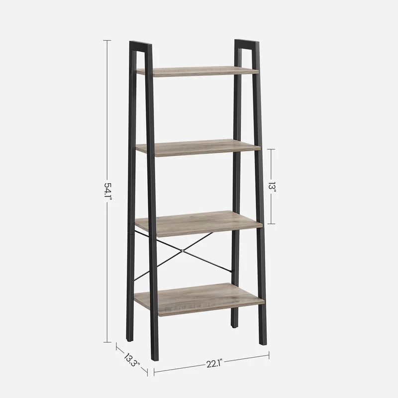 VASAGLE Ladder Shelf 4-Tier Bookshelf Storage Rack, Bookcase with Steel Frame for Living Room Home Office Kitchen Greige and Black