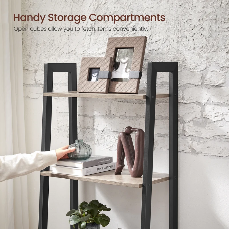 VASAGLE Ladder Shelf 4-Tier Bookshelf Storage Rack, Bookcase with Steel Frame for Living Room Home Office Kitchen Greige and Black