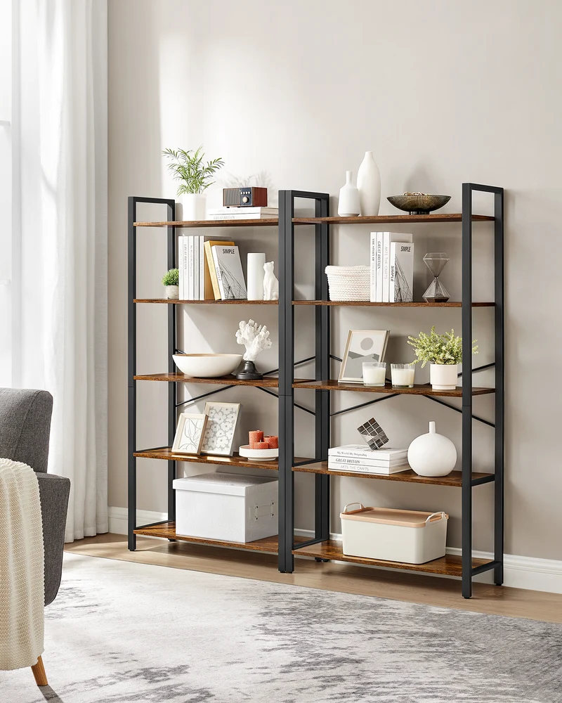 VASAGLE 5-Tier Storage Rack Bookshelf Bookcase 11.8 x 26.0 x 60.6 Inches Rustic Brown and Black