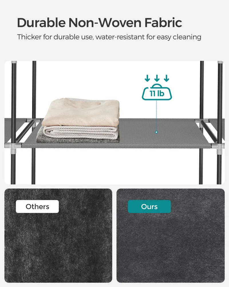 SONGMICS Portable Closet Clothes Wardrobe Organizer with Corver Clothing Rack with 3 Hanging Rods and Shelves Room Gray