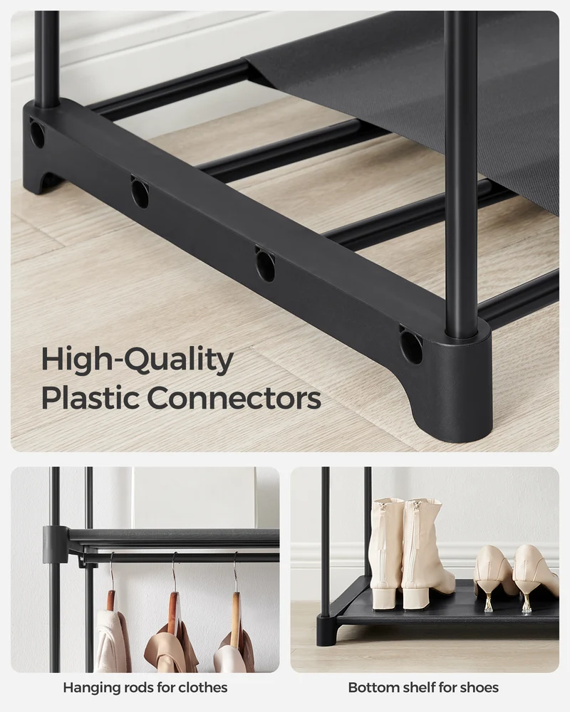 SONGMICS Closet Wardrobe, Portable Closet for Bedroom, Clothes Rail with Non-Woven Fabric Cover, Clothes Storage Organizer Black