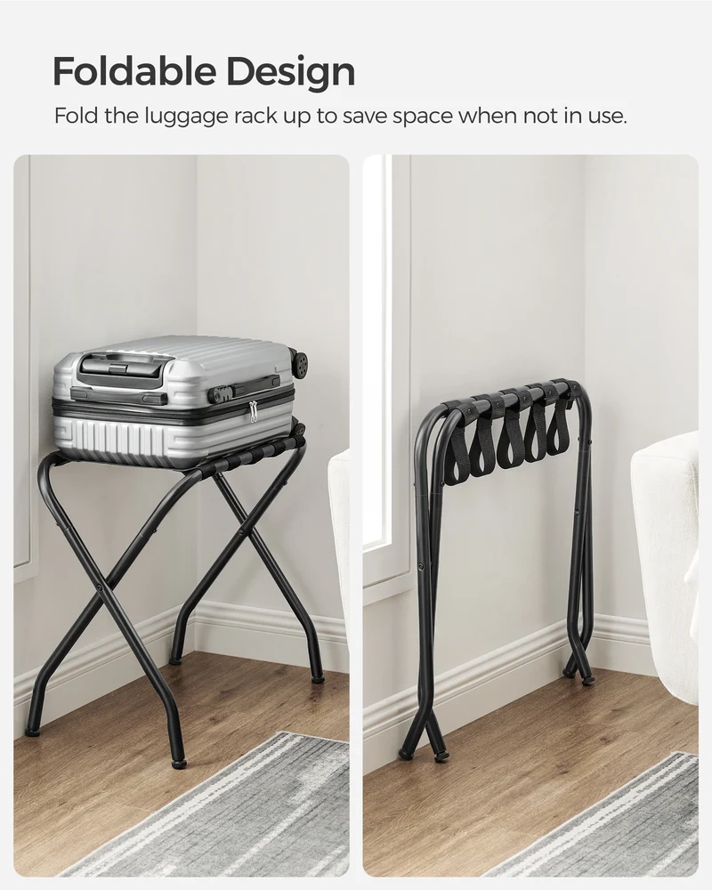 Luggage Rack Set of 2, Suitcase Stands, Luggage Stand, Foldable Steel Frame, Easy Assemble, Holds up to 110 lb, for Guest Room Hotel, Black