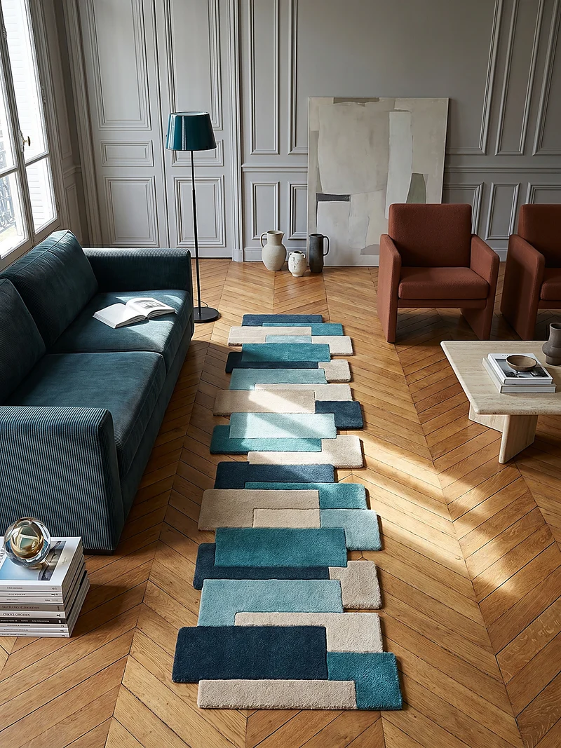 Wollteppich Cut-Out-Geometrie · 100 % Wolle · 10 mm Kurzflor