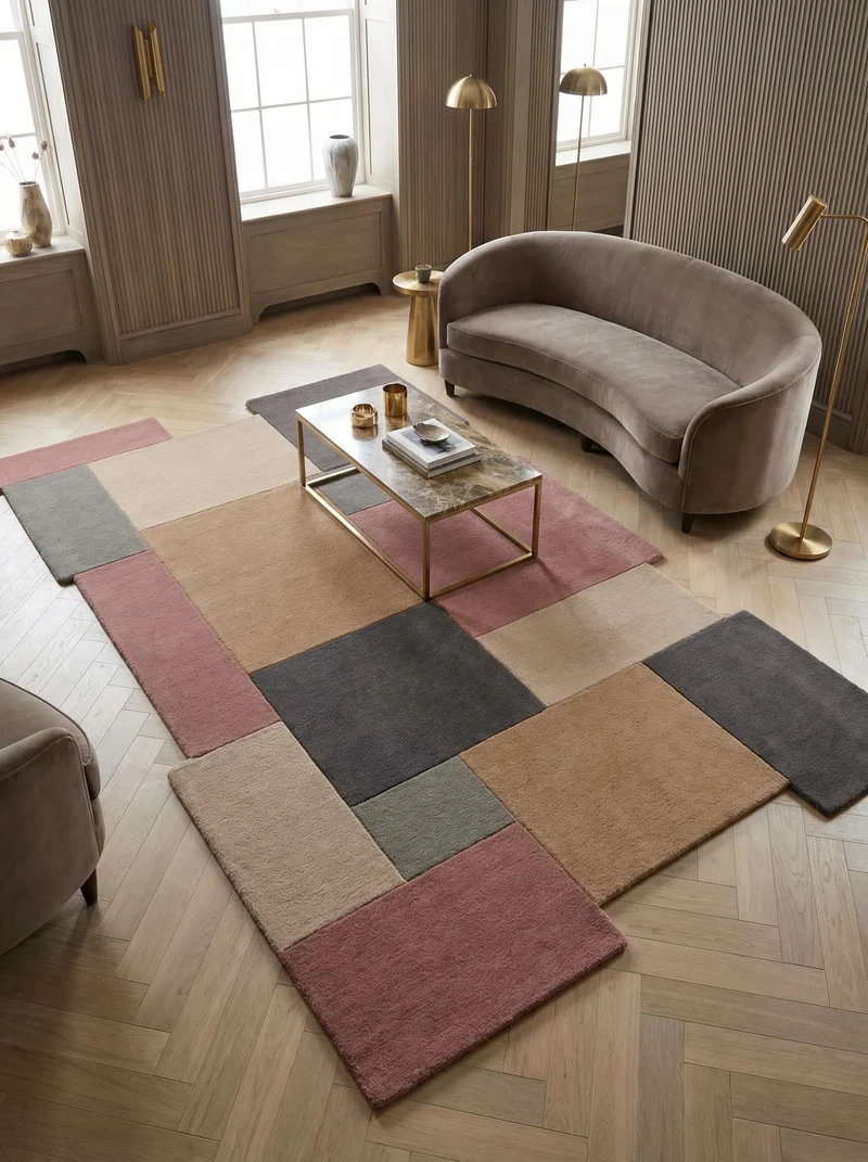 Wollteppich Cut-Out-Geometrie · 100 % Wolle · 10 mm Kurzflor