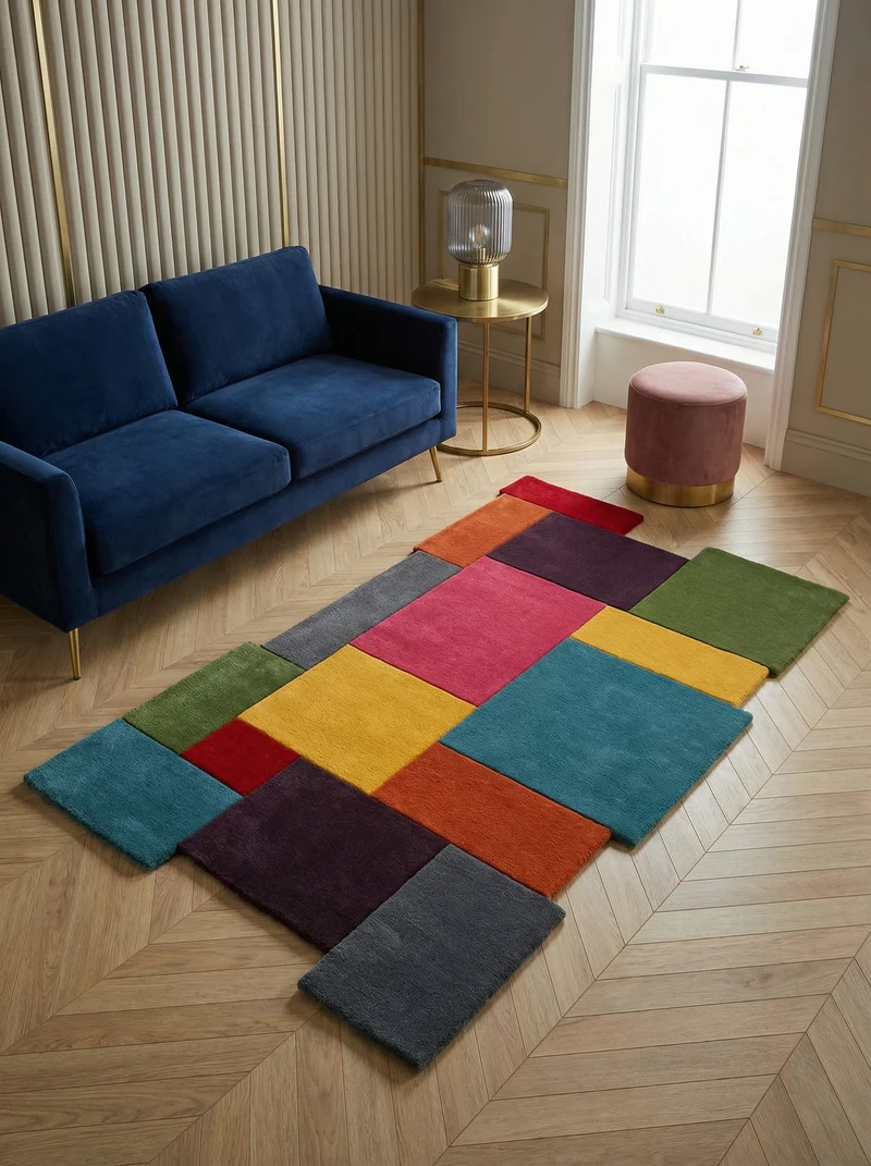 Wollteppich Cut-Out-Geometrie · 100 % Wolle · 10 mm Kurzflor