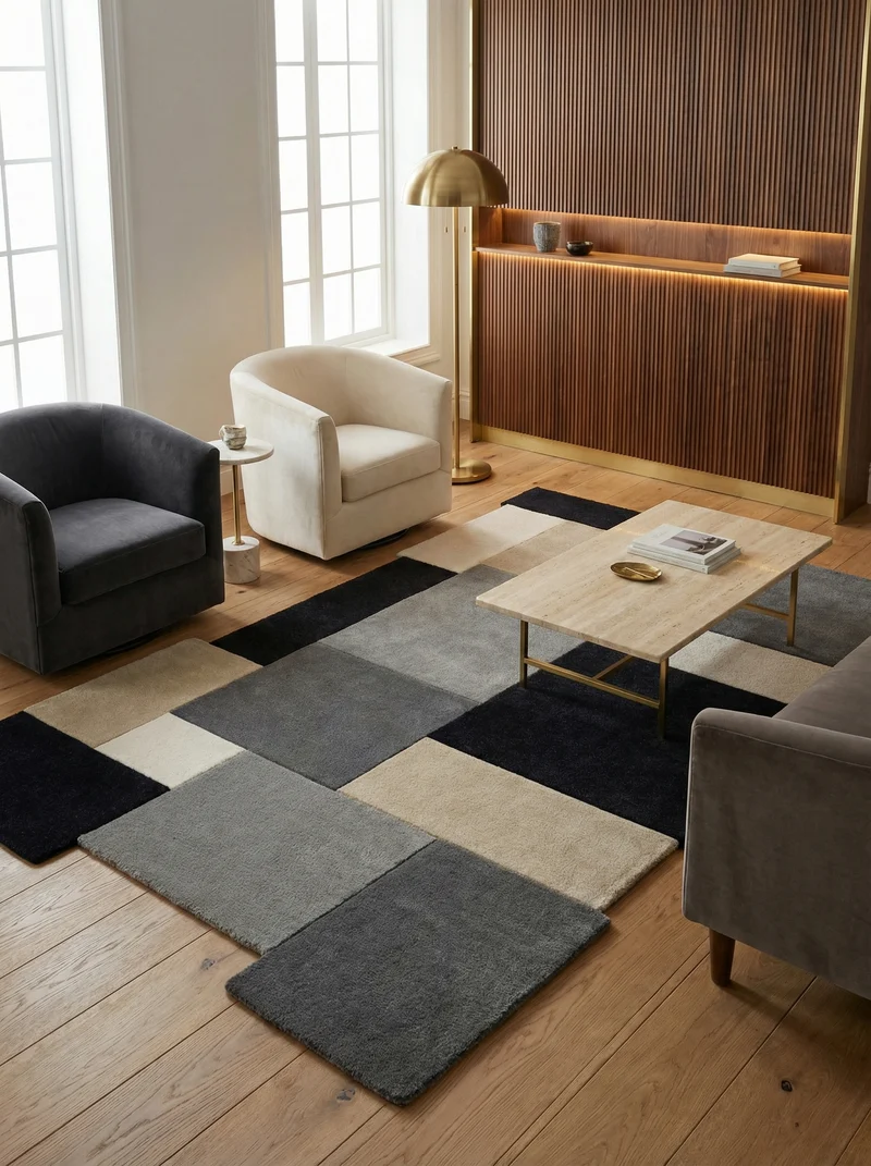 Wollteppich Cut-Out-Geometrie · 100 % Wolle · 10 mm Kurzflor