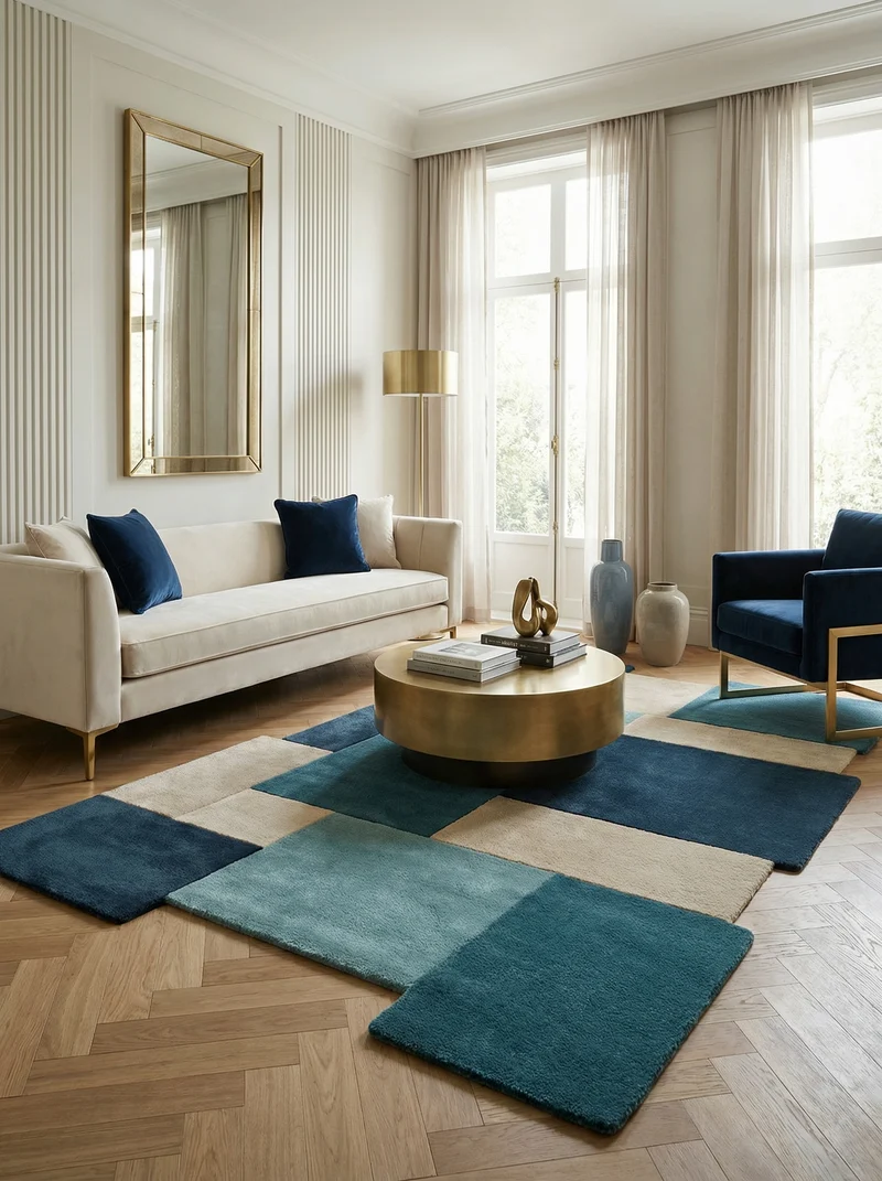 Wollteppich Cut-Out-Geometrie · 100 % Wolle · 10 mm Kurzflor