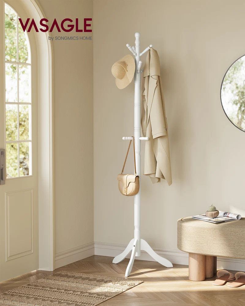 Coat Rack, Solid Wood Coat Stand White