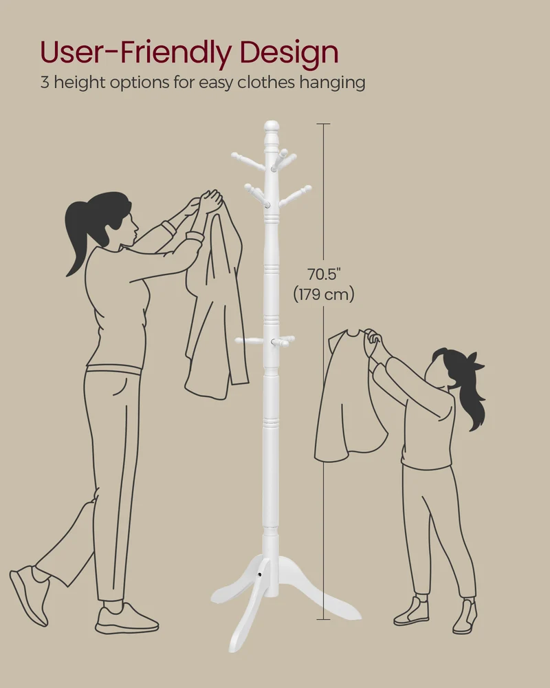 Coat Rack, Solid Wood Coat Stand White