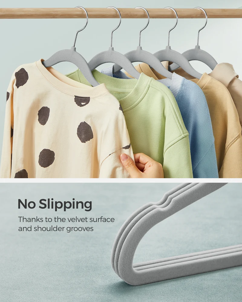 SONGMICS Baby Hangers 50 Pack, Kids Hangers for Closet, Swivel Hooks, Space-Saving Clothes Hangers, Velvet Hangers for Nursery, Non-Slip, Dove Gray