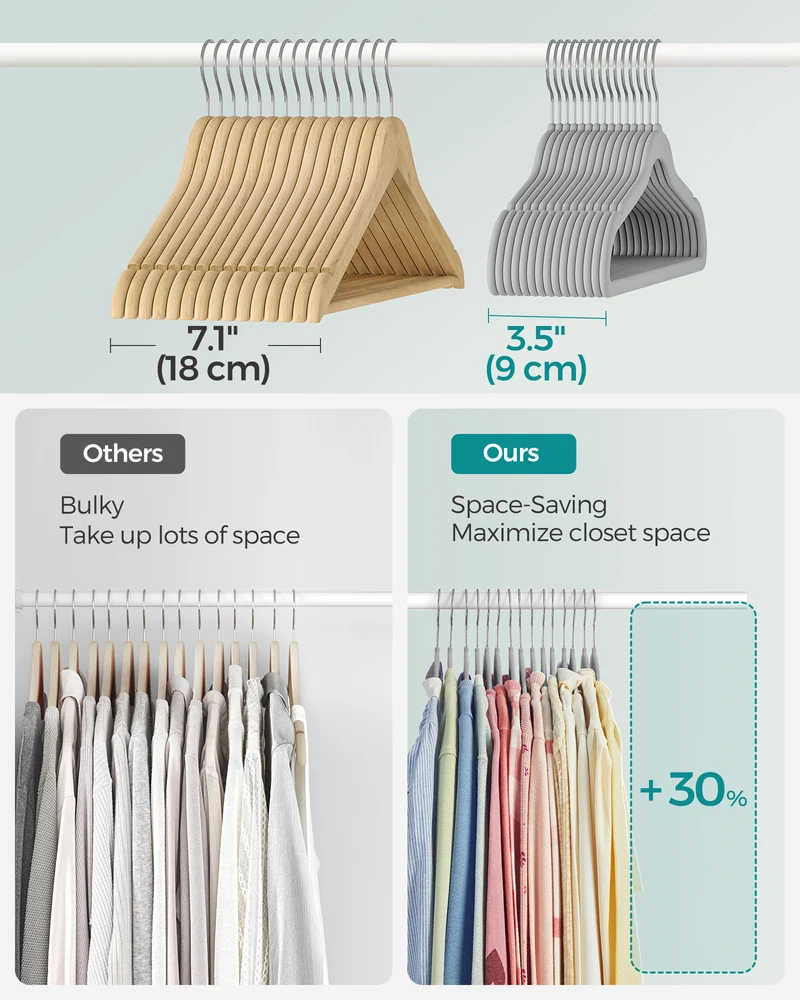 SONGMICS Baby Hangers 50 Pack, Kids Hangers for Closet, Swivel Hooks, Space-Saving Clothes Hangers, Velvet Hangers for Nursery, Non-Slip, Dove Gray