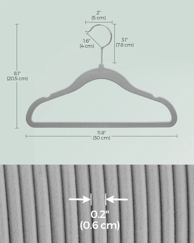 SONGMICS Baby Hangers 50 Pack, Kids Hangers for Closet, Swivel Hooks, Space-Saving Clothes Hangers, Velvet Hangers for Nursery, Non-Slip, Dove Gray