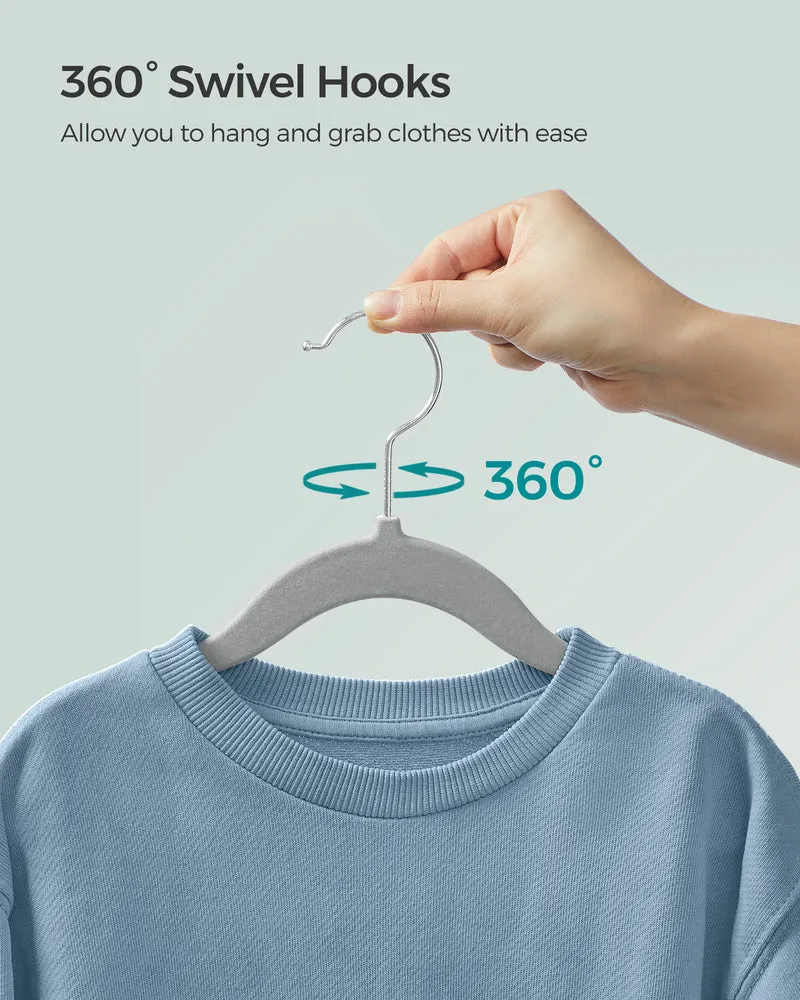 SONGMICS Baby Hangers 50 Pack, Kids Hangers for Closet, Swivel Hooks, Space-Saving Clothes Hangers, Velvet Hangers for Nursery, Non-Slip, Dove Gray