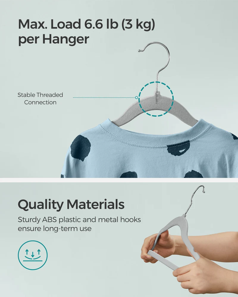 SONGMICS Baby Hangers 50 Pack, Kids Hangers for Closet, Swivel Hooks, Space-Saving Clothes Hangers, Velvet Hangers for Nursery, Non-Slip, Dove Gray