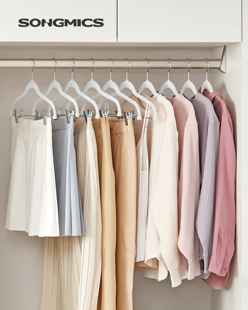 SONGMICS 30 Pack Skirt Pants Hangers Velvet Clips Hangers with Adjustable Clips Non-Slip White