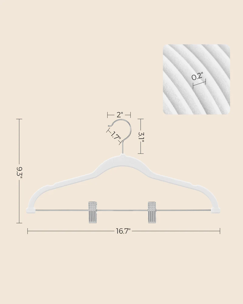 SONGMICS 30 Pack Skirt Pants Hangers Velvet Clips Hangers with Adjustable Clips Non-Slip White