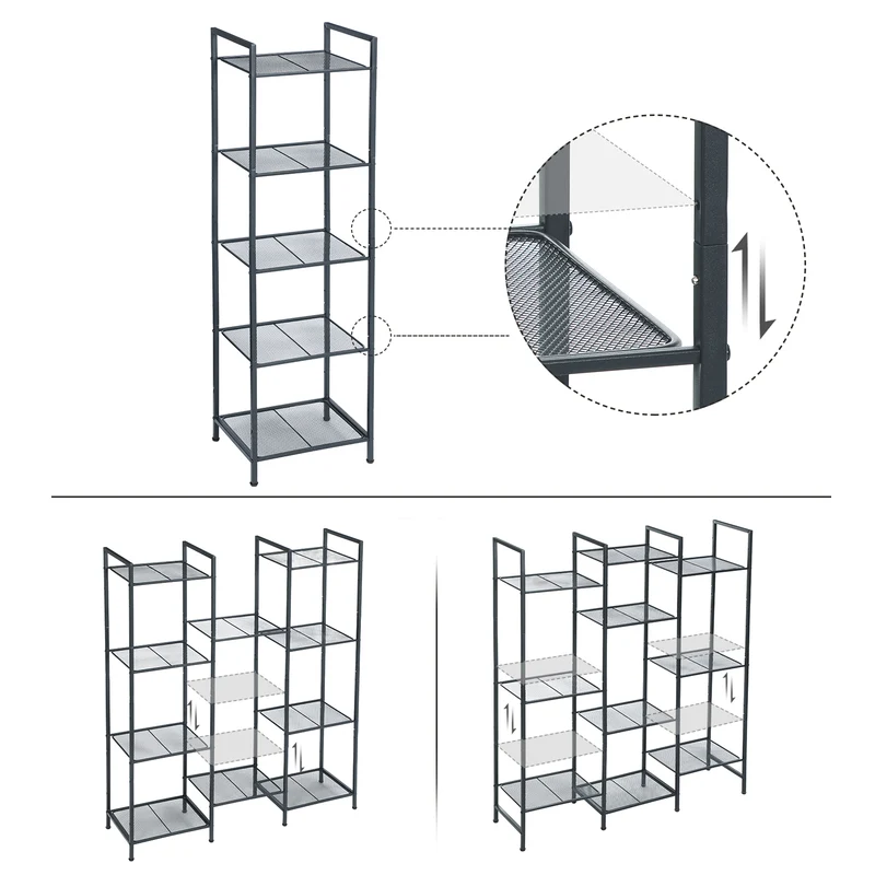 5-Tier Storage Rack, Bathroom Shelf, Extendable Plant Stand with Adjustable Shelf, for Bathroom, Living Room, Balcony, Kitchen, Black