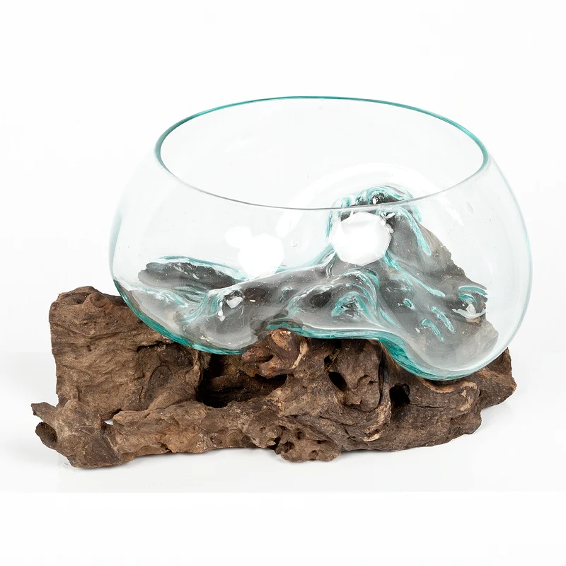 Deko-Glas DROP-6 ca. 25cm Teak Natural Handarbeit Schale