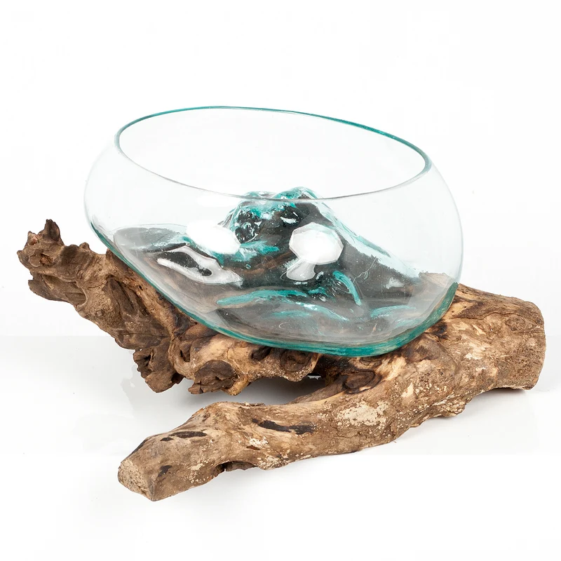 Deko-Glas DROP-6 ca. 25cm Teak Natural Handarbeit Schale
