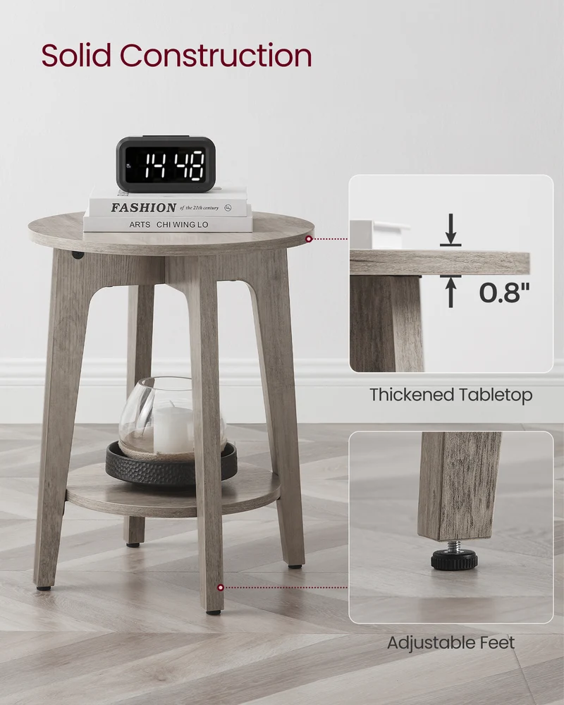 Round End Table Farmhouse Small Side Table Living Room Corner Table Drink Table Greige