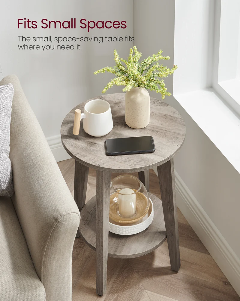 Round End Table Farmhouse Small Side Table Living Room Corner Table Drink Table Greige