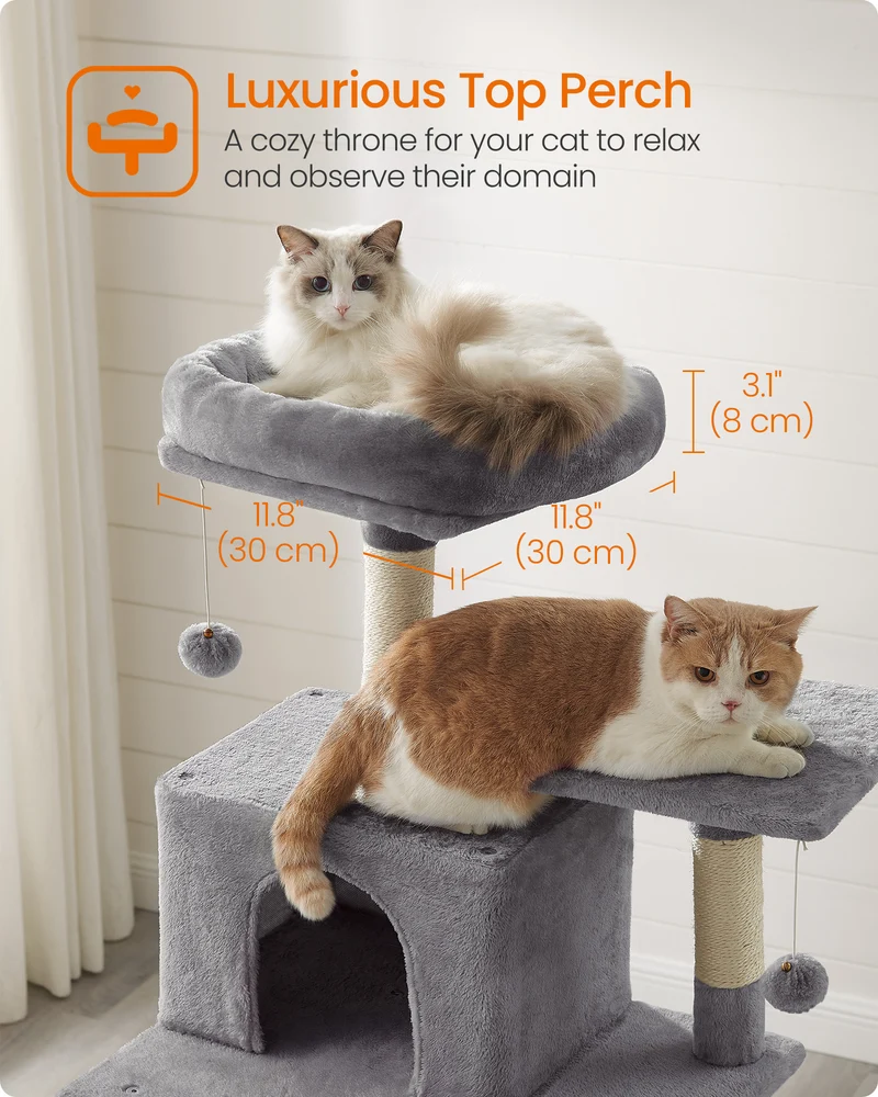 Cat Tree, 75.2″ H Cat Tower for Indoor Cats, Plush Multi-Level Cat Condo Smoky Gray
