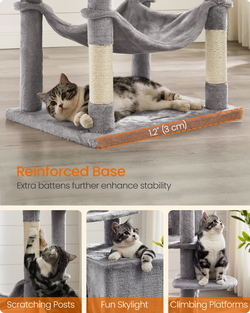 Cat Tree, 75.2″ H Cat Tower for Indoor Cats, Plush Multi-Level Cat Condo Smoky Gray