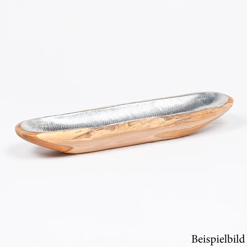 Teak & Alu Deko-Schale TEMBAGA-Three ca. 60cm Natural Aluminium