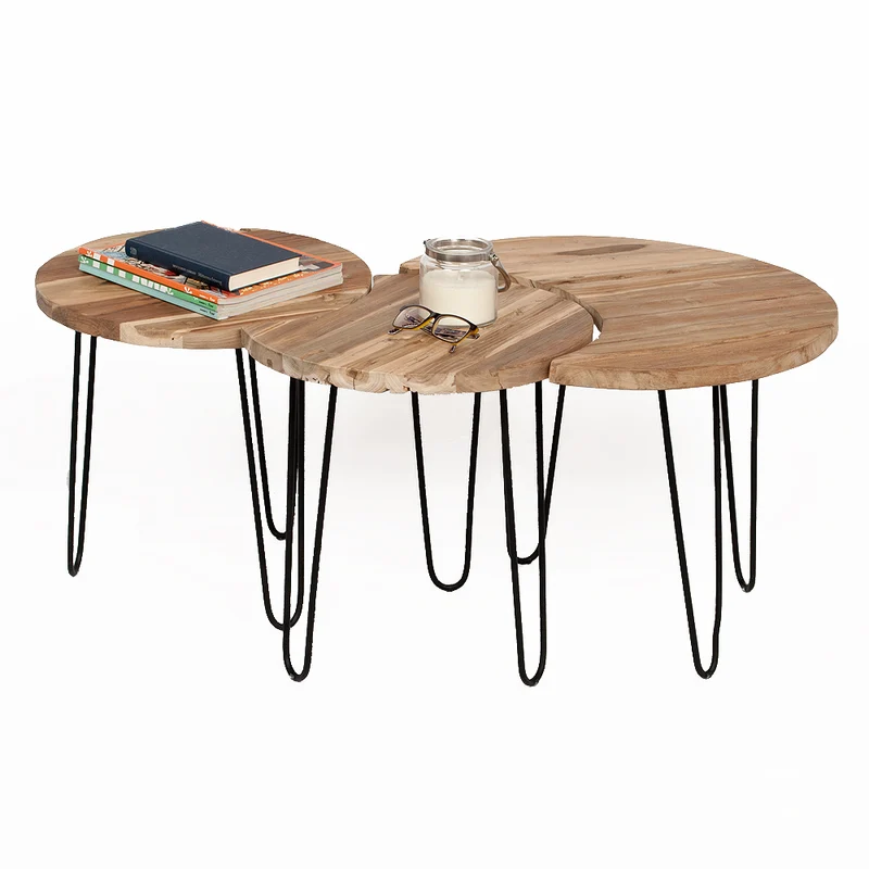 3tlg. Teak Couchtisch TRIPTICO Natural