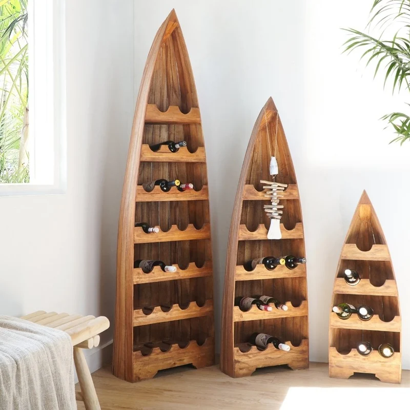 Massivholz Weinregal VINO 200cm Antik-Natural Mahagony Bootsregal