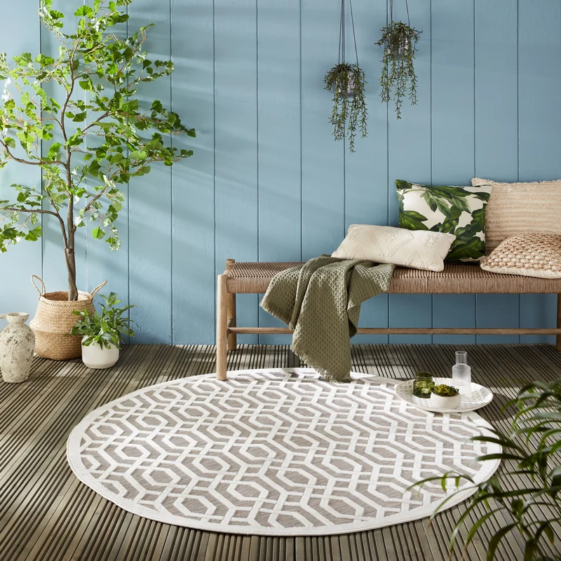 Outdoor-Teppich Geometrisch-Design, wetterbeständig, naturfarben ADAM