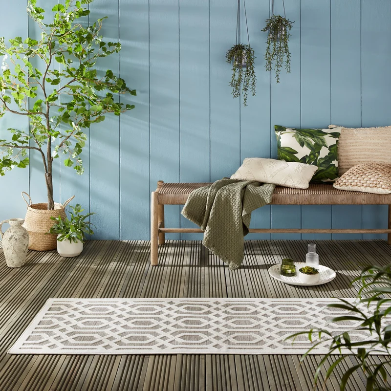 Outdoor-Teppich Geometrisch-Design, wetterbeständig, naturfarben ADAM