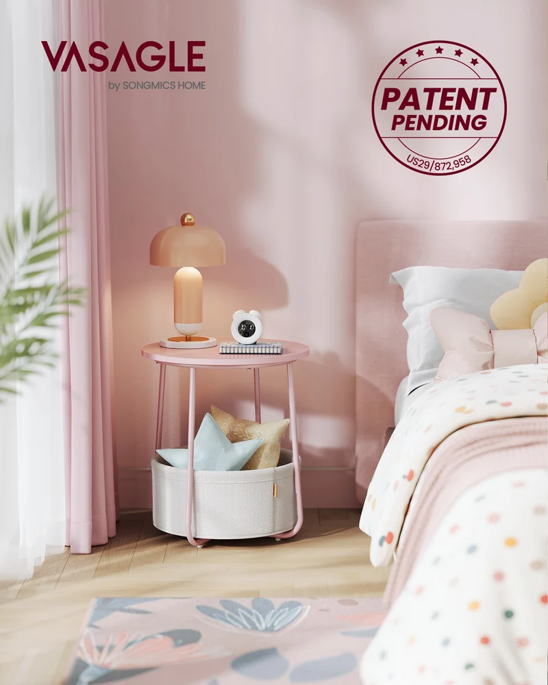 Small Side Table with Storage Round End Tables Living Room Side Tables for Small Spaces Bedroom Jelly Pink and Cream White
