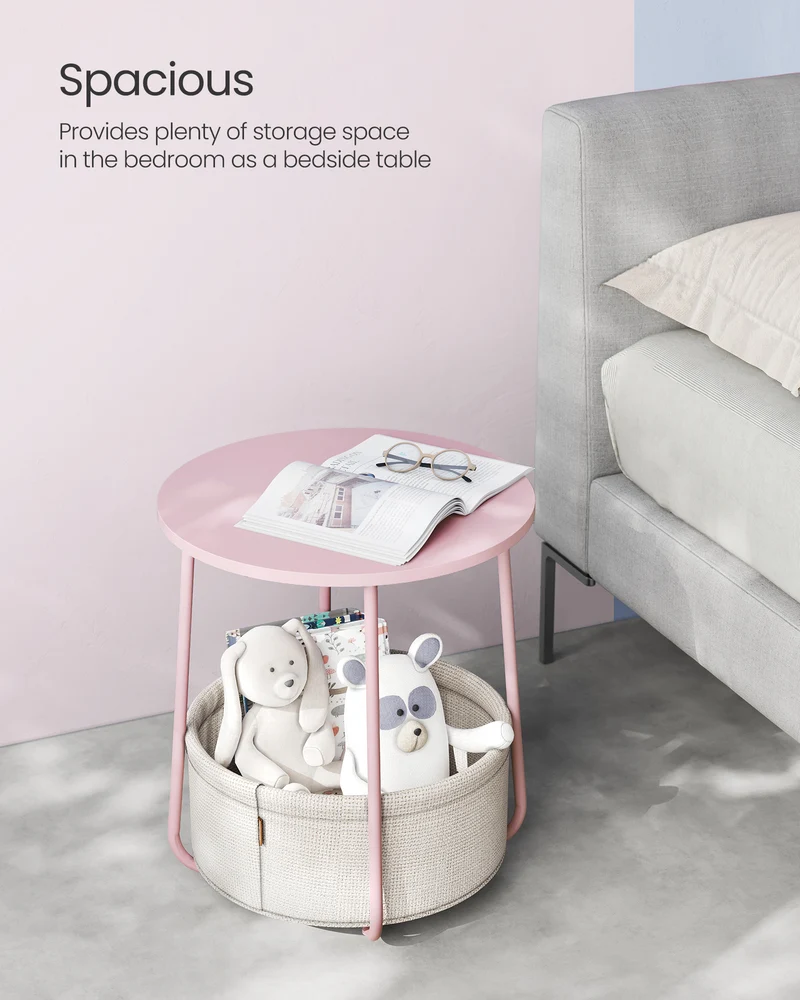 Small Side Table with Storage Round End Tables Living Room Side Tables for Small Spaces Bedroom Jelly Pink and Cream White