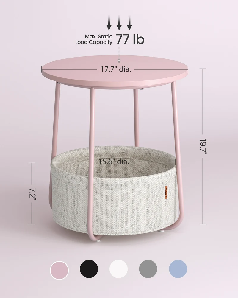 Small Side Table with Storage Round End Tables Living Room Side Tables for Small Spaces Bedroom Jelly Pink and Cream White