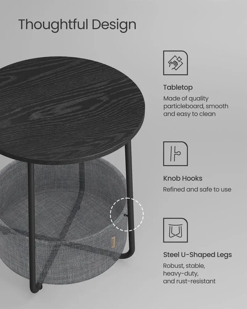 Small Side Table with Storage Round End Tables Living Room Side Tables for Small Spaces Bedroom Ebony Black and Slate Gray