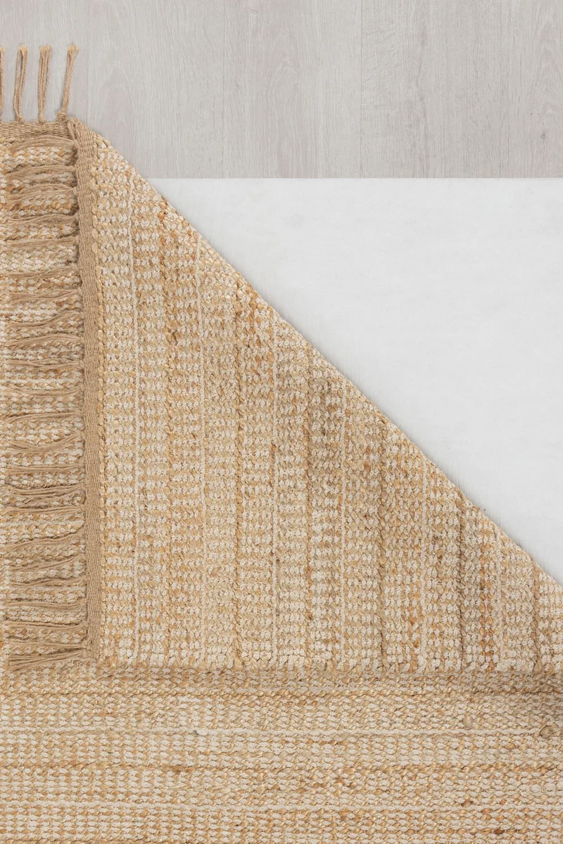 Teppich Jute Fransen-Design, handgewebt, beige