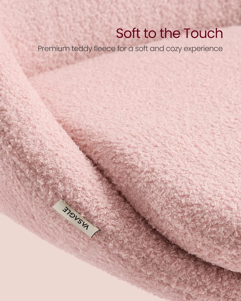 Adjustable Swivel Vanity Chair with Back Support - Teddy Fleece, Compact Design, 242 lb Capacity, Jelly Pink