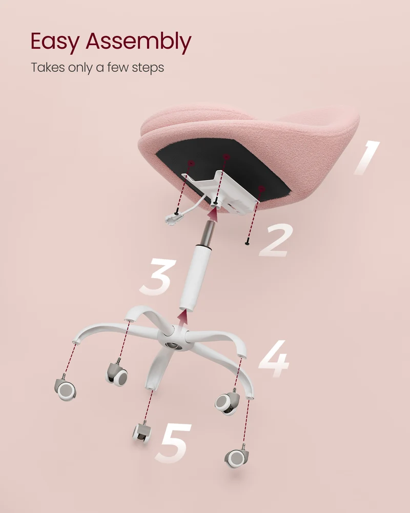 Adjustable Swivel Vanity Chair with Back Support - Teddy Fleece, Compact Design, 242 lb Capacity, Jelly Pink